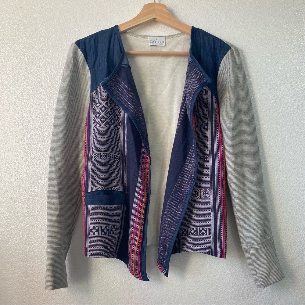 Dolan Anthropologie Gray Blue Geometric Open Front Cardigan Sweater Women's S